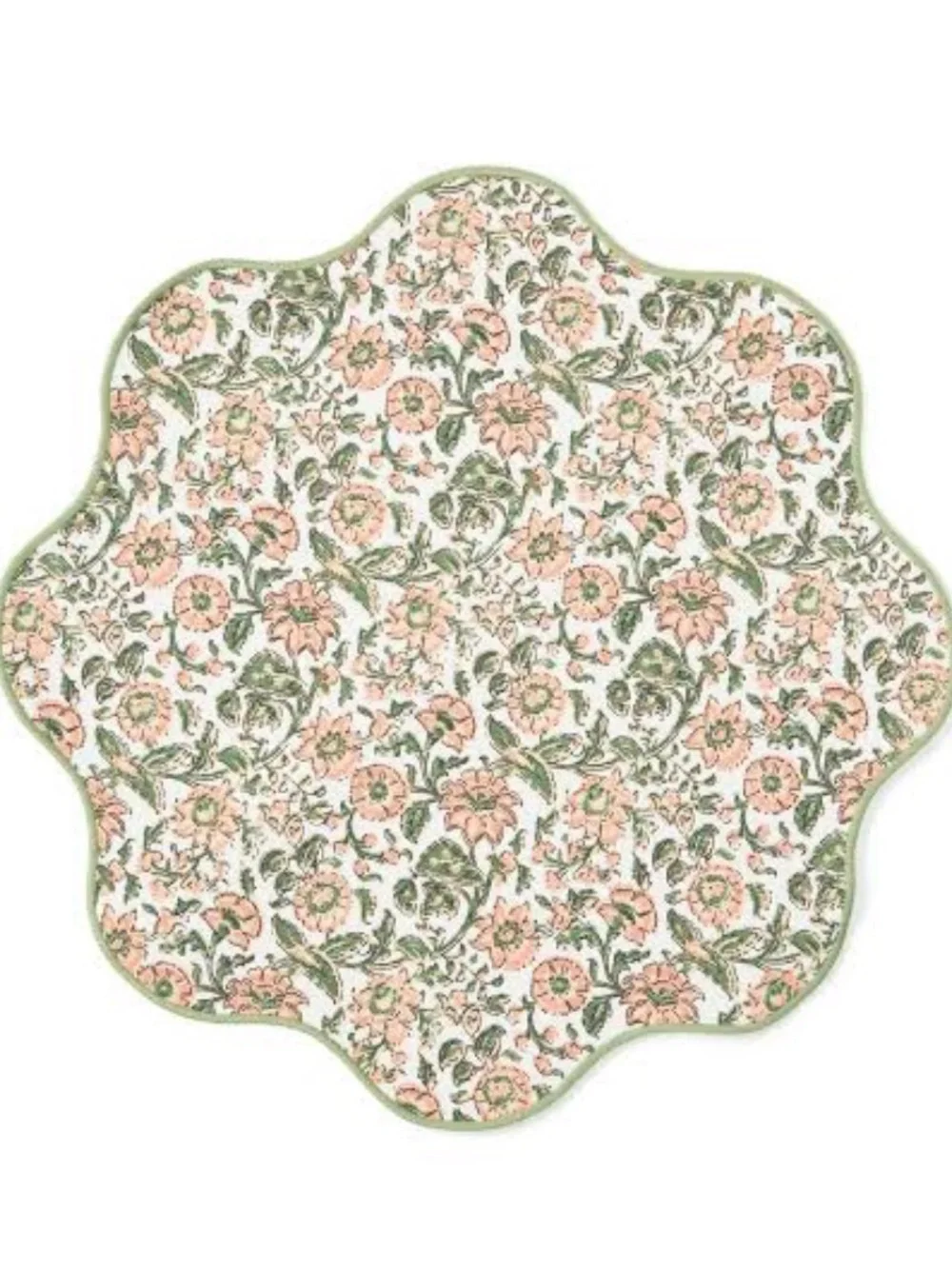 crown & ivy Pink Floral Scalloped Placemats with Green Trim set of 4 NWT